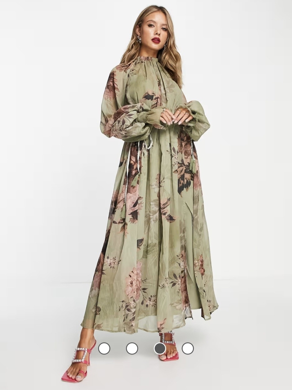 ASOS Olive Green Floral Long Sleeve Maxi Dress